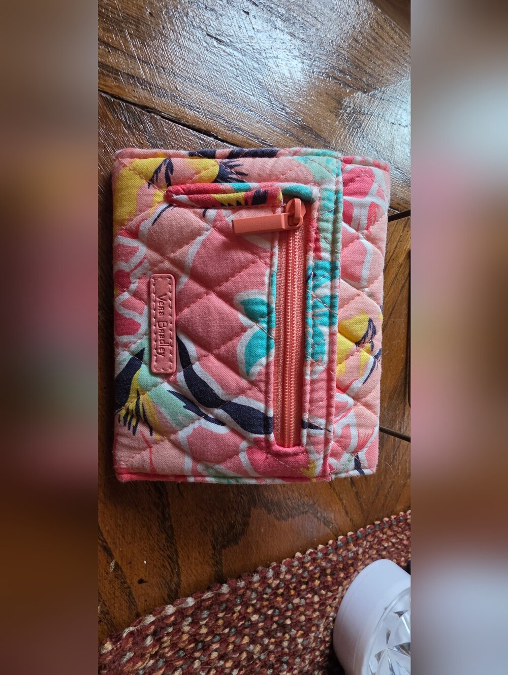 Vera Bradley RFID Mini Tri-Fold Wallet Rain Forest Lily Coral
